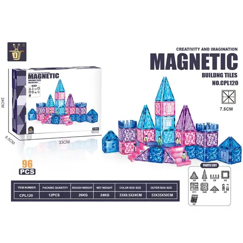 XINQIYUAN Qiyuan Educational Toy 7.5cm Diamond Surface Magnetic Construction Pieces 96pcs [Random Mix – Colors From Main Image Only]
