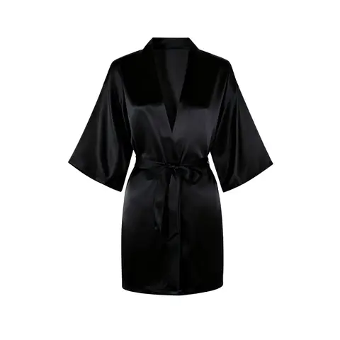 IZURIA mid-sleeved black silk-like bathrobe  M