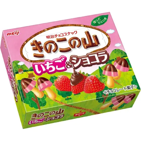 MEIJI Kinoko No Yama (Chocorooms) Chocolate & Strawberry Cookies 64g