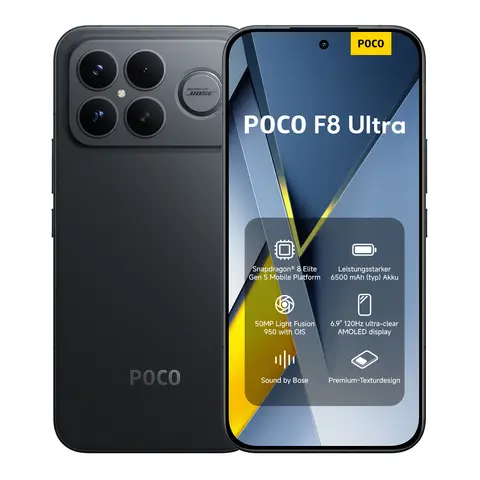 POCO F8 Ultra Schwarz 16 GB RAM 512 GB ROM, 6,9" AMOLED-Display 120 Hz, 50 MP Light Fusion 950 Kamera mit OIS, Bose Sound, 6500 mAh Akku