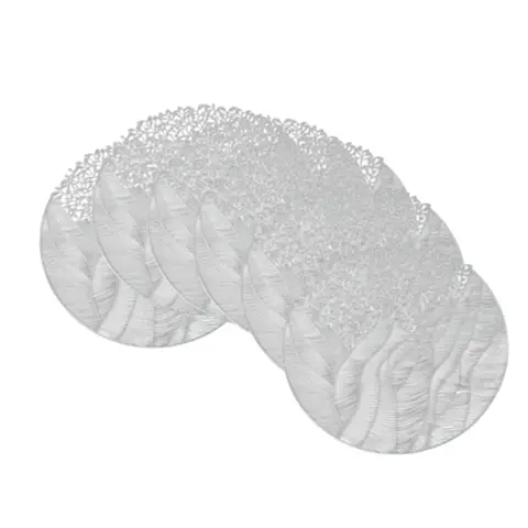 Lot de 6 Sets de Table Ronds Fleur Marine en PVC Argenté – Décoration de Table de Fête, Mariage, Réceptions, Dessous de Vase