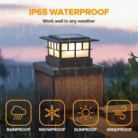 LUTEC 2-Piece Solar Pole Cover & Fence Light, IP65 Waterproof, 3000K Warm White LED for 4x4, 5x5, 6x6 Wooden/Vinyl Poles, Garden & Deck Decoration