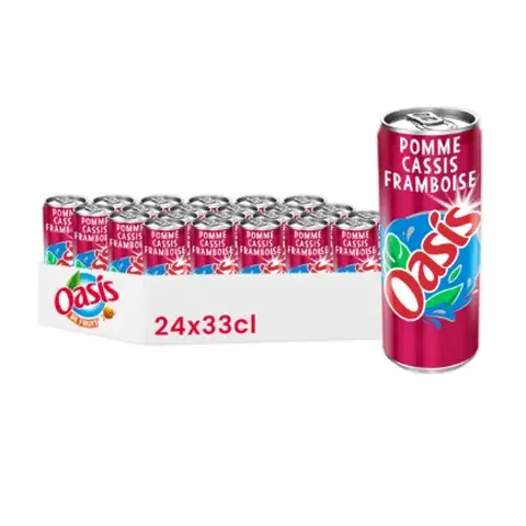 Oasis Soda pomme, cassis et framboise - Lot de 24 canettes de 330 ml