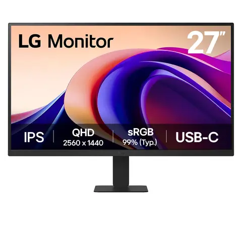 LG Monitor 27U631A - QHD 1440p IPS 27 inch, 100Hz, 5ms, Computer desktop display, Flicker safe & Reader Mode, USB-C, HDMI, Matte Black