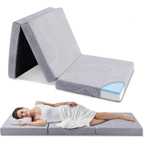 EGO HOME Folding Mattress 80 x 195cm, Height 10cm Guest Mattress Foldable, Hardness Level H3 Foldable Mattress, Travel Mattress, 3-Piece Visco Gel Foam Folding Mattress for Travel, Camping, Floor
