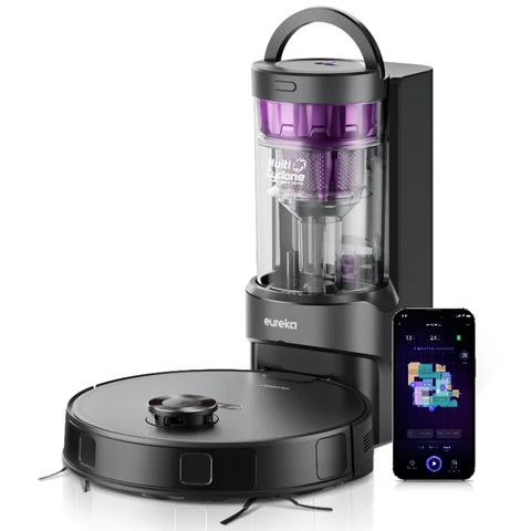 Eureka E20 Plus Robot aspirateur 8000 Pa avec station d'autovidage, fonction anti-emmêlement et autonomie de 180 minutes - Noir