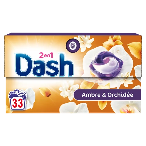 DASH 2-en-1 Lot de 33 capsules de lessive parfum ambre et orchidée