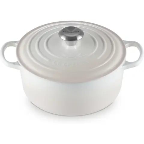 Le Creuset Signature Serie Runder Bräter aus Gusseisen mit Deckel - 24cm - 4.2L - Geeignet für alle Herdarten - Creme