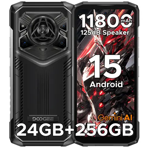 DOOGEE Blade 20 Pro Rugged-Smartphone Android, 15,125 dB, 3,5 W Lautsprecher, 6,6 Zoll HD-Display, 11.800 mAh + 256 GB Speicher, 24 GB RAM, 50 MP + 20 MP + 8 MP, Dreifach‑SIM‑Slots, NFC, OTG, GPS, Face ID