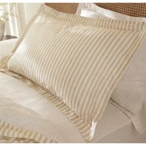 Yard Pillowcase Pair Hebden Stripe Reversible 100% Cotton Honey Yellow