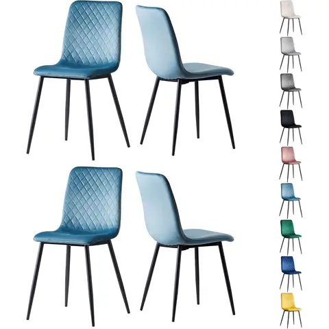 mcc direct Set of 4 Designer Velvet Fabric Dining Chairs Metal Legs Lexi Chairs (Light Blue)