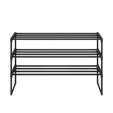 SONGMICSHOME Étagère à chaussures 3 niveaux, étagère empilable en métal, organiseur gain de place pour entrée, 30 x 92 x 55 cm, noir