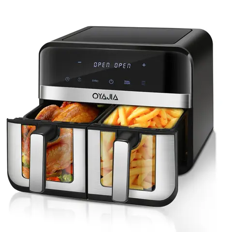 Oyajia RA930DSV Chamber heteluchtfriteuse met onafhankelijke temperatuurregeling voor twee manden, digitaal touchscreen, kip, steak, groenten, keukenapparaat voor het gezin