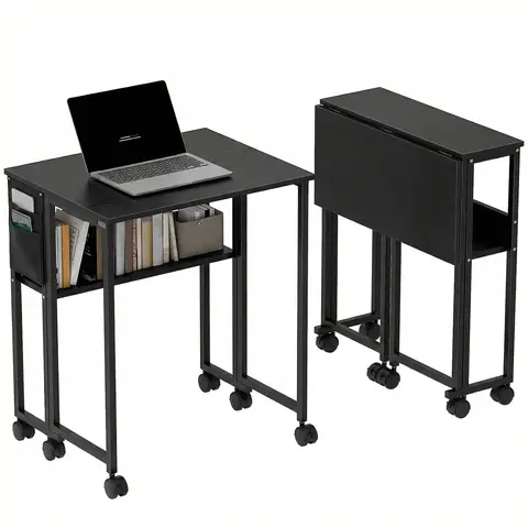 HOMCOM Folding Desk with Storage Shelf and Bag, 63 cm Foldable Computer Desk Black