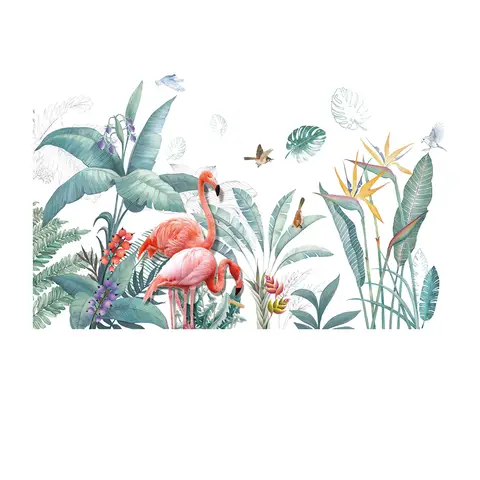 2set of flamingo and palm leaf wall stickers, creative home decor, living room stickers, wallpaper, bedroom, children's room, window decorations,Flamingos