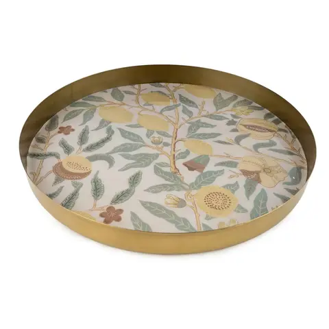 Candlelight Decorative Tray Vintage Fruits Metal Gold Round D:32cm