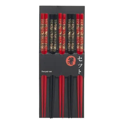 Natürliche Bambus-Essstäbchen für Zuhause und Hotel, karbonisierte Bambusstäbchen, nicht schimmelnd, Besteckset Essstäbchen Set 22,5cm Japanisches Muster 5 Paare