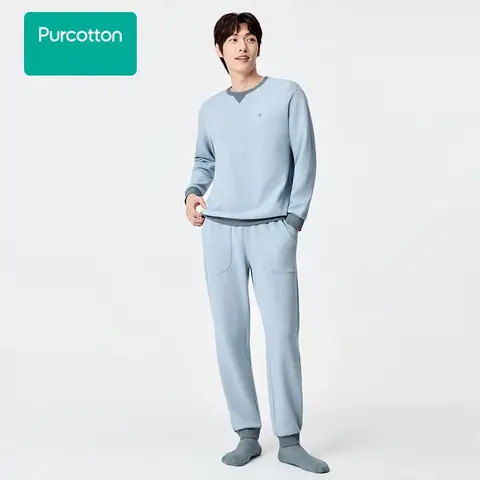 Men's Waffle Knit Loungewear Set,Aurora Blue,Top: UK 38 (M); Bottom: UK 33 (M)