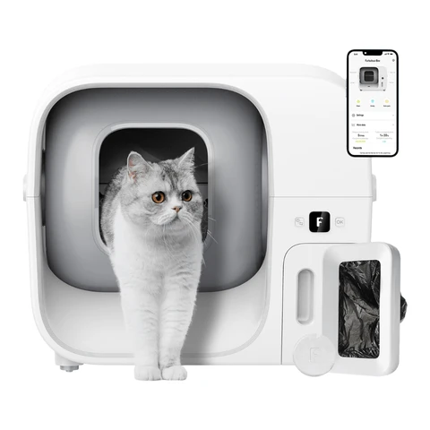 Furbulous Première Litière Automatique pour Chat au Monde avec Scellage Automatique et Sacs, Pack d'Essai de 60 Jours, Sécurité Certifiée TÜV Allemagne, Remplissage Automatique de Sacs Poubelle, Contrôle Intelligent par Application, pour Foyers Multi-Chats