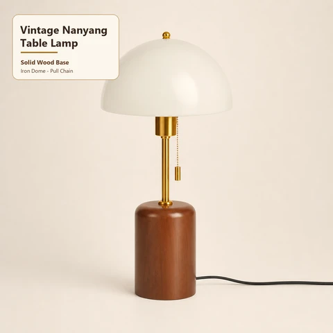 Mohheds Retro Nanyang Massief Houten Tafellamp, Trekkoordschakelaar 3 Kleurveranderende E27 IJzeren Koepel Oogvriendelijke Bureaulamp Voor Slaapkamer Studeerkamer Woonkamer Decoratie Cadeau