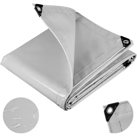 Woltu Schutzplane mit Ösen, wasserdichte PVC-Schutzplane, 500 g/m², extra stark und reißfest, beidseitig mit Aluminium beschichtet, wasserdichte Abdeckplane für Garten und Pool, 3 x 6 m, hellgrau