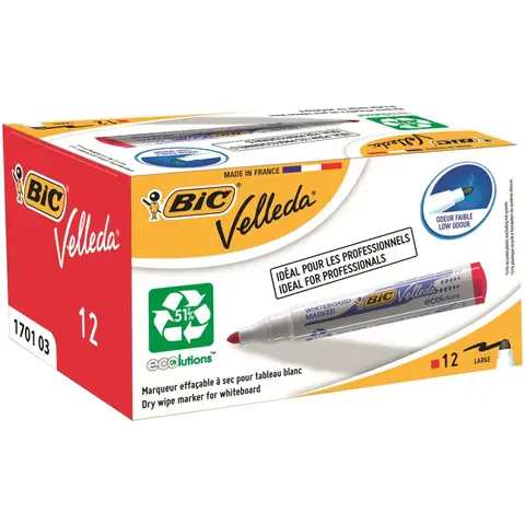 BIC Ecolutions Velleda 1701 Whiteboard Marker Red, Pack of 12