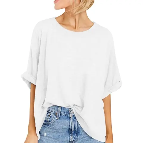 Women Oversized T-Shirt Summer Casual Short Sleeve Loose Tee Tops (white, M)