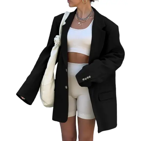 Women's Casual Long Sleeve Oversized Blazers Open Front Lapel Collar Work Office Business Jacket with Pockets (black, XL)