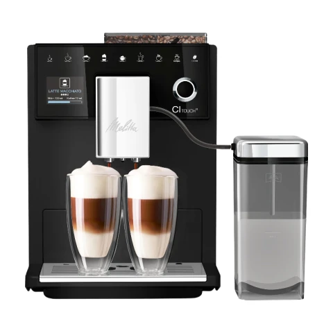 Melitta CI Touch Kaffeevollautomat mit Milchsystem, Kaffeemaschine mit integriertem Mahlwerk und Milchaufschäumer für Espresso oder Cappuccino, Matt Schwarz