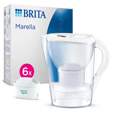 Brita Marella Wassersprudelkanne Weiß 2,4L - Enthält 6 MAXTRA PRO Filter - Passt in die Kühlschranktür