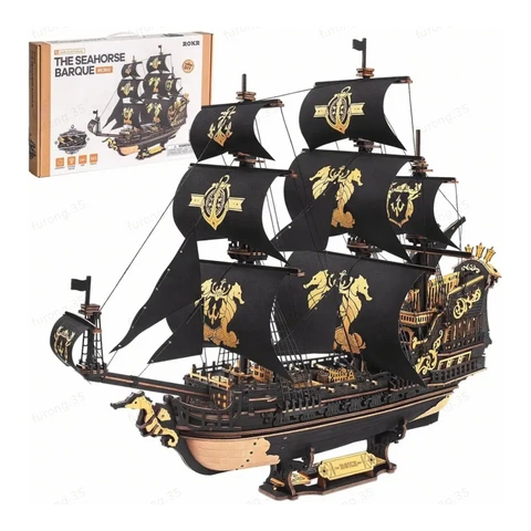 Robotime ROKR Seahorse Barque Holz-3D-Puzzlebausatz 47 x 18 x 39 cm 1 Stück