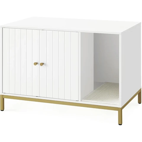 Litière pour chat Feandrea avec tapis à griffer et pattes hautes pour table latérale pour chat 80 x 50 x 55 cm Blanc Or PCL007W01