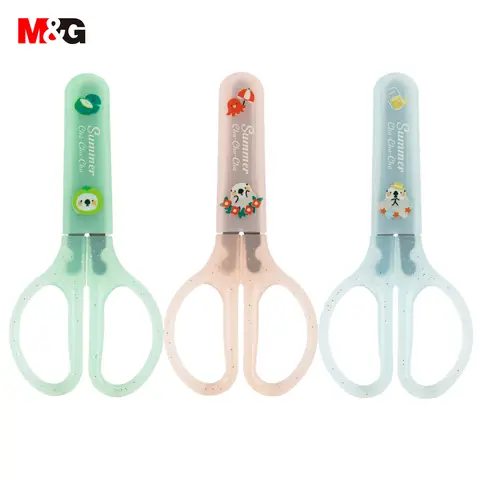 M&G Summer Cha-Cha-Cha Kids Scissors, 3 Pack 120 mm Safety Scissors with Protective Cap, Cute Craft Scissors for School, Office, and Students