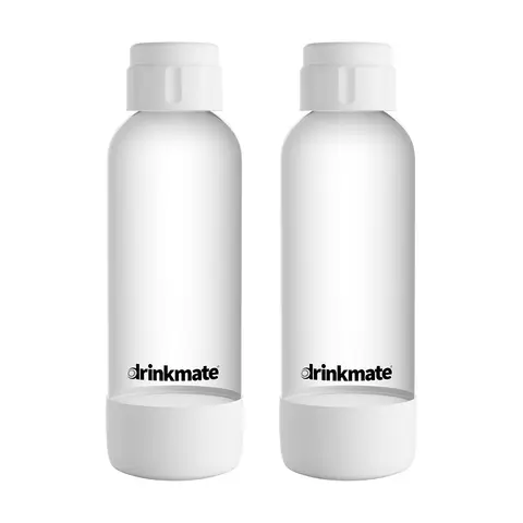 Drinkmate Soda Maker Carbonation Bottles Twin Pack - White, 1L, BPA Free PET, Fizz Preserving Caps, Removable Bottom Cap, Hand Wash Only