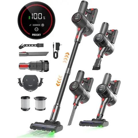 Prasky P1MAX Staubsauger Schwarz - mit Becher, Typ C/EU-Stecker, Verlängerte Laufzeit, intelligentes Display, 150 AW