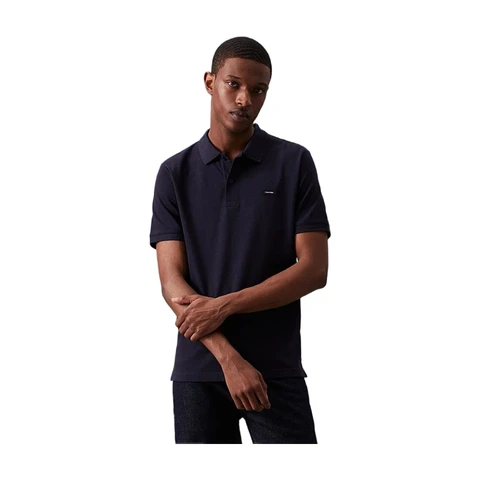 Calvin Klein Polo ajusté en piqué stretch à boutons bleu nuit - Taille M