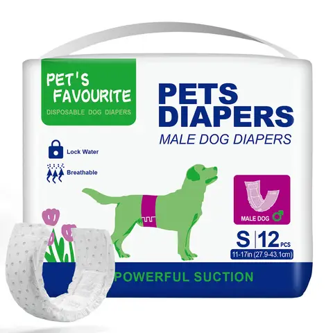 Dog Nappies Disposable Male Dog Diapers, Powerful Absorption and Water Locking, Breathable and Leak-Proof Design, Suitable for Marking Behavior/Travel/Incontinence Care - Size S