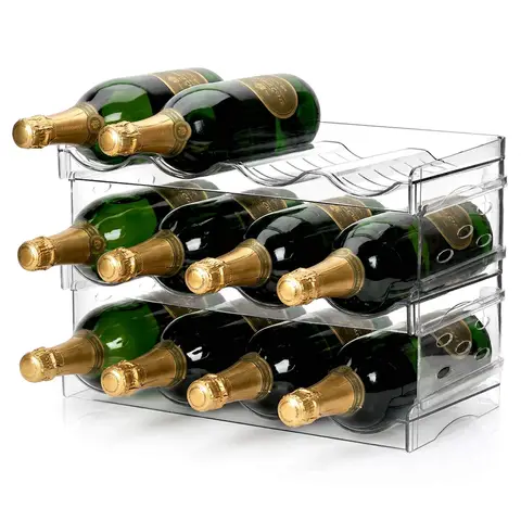 SunyanaPlastic Wine Rack, 3-Layers-12-Bottles-Transparent, Assemble, Removable Wine Storage Rack for Wine Drink Bottles and Soda Bottles