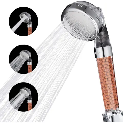 Cobbe Duschkopf, Handbrause mit Hochdruckfiltration, wassersparender Duschkopf mit 3 Strahlarten für Badezimmer mit hartem oder weichem Wasser