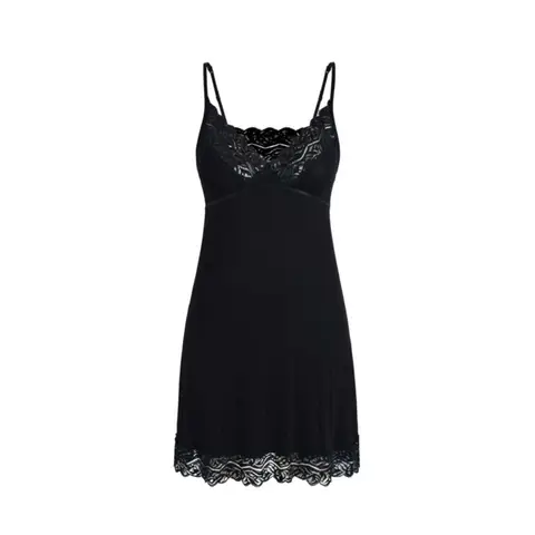 wide lace v-neck black suspender dress  XL
