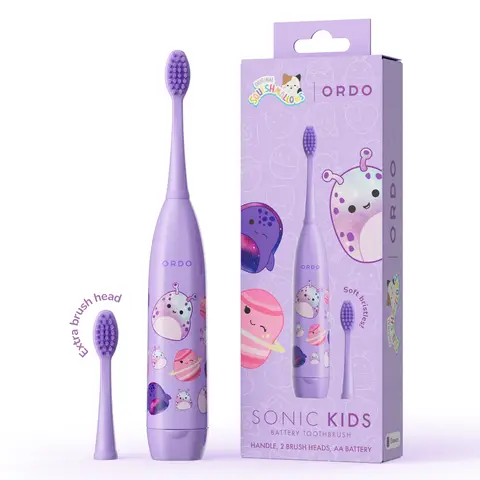 Ordo Squishmallows Kids Battery Powered Toothbrush, Soft Bristles, Extra Brush Head, Ages 4+, Battery Included, Daxxon