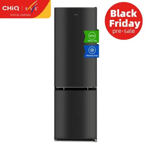 CHiQ Kühlschrank, Kombination, 262L, 176 x 54 x 55 cm (HxBxT), 215 kWh/Jahr, Kühl-Gefrierkombination, Low-frost, Frischhalteboxen, Dunkler Edelstahl Look groß, EEK E, für Küche/Haushalt/Wohnung, FBM260L, 2025