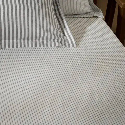 Yard Fitted Sheet Hebden Narrow Stripe 100% Cotton Grey King