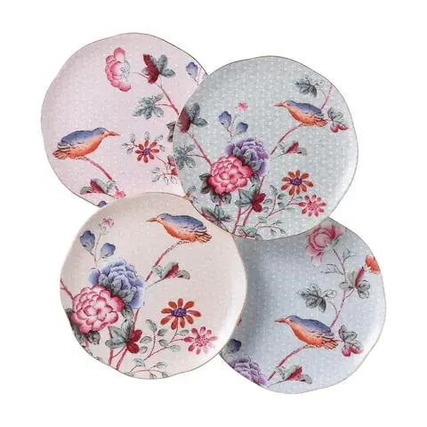 WEDGWOOD Cuckoo (Harlequin Kollektion) Fein Bone China Dessertteller Set - 4er Set, Buntes Blumenmuster