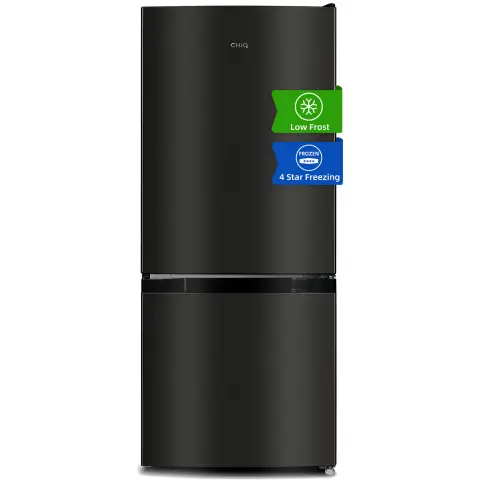 CHiQ 117L Vrijstaande Koel-vriescombinatie, Low Frost Technologie, 12 jaar compressorgarantie, Energieklasse E, extra stil, verstelbare schappen, snelle koeling, Donker RVS uitstraling, 114 x 47 x 49,5 cm (H x B x D)