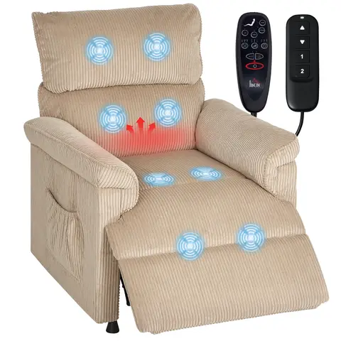 HOMCOM Power Massage Recliner Armchair with Vibration, Heat, Whisper-Quiet Motor and Memory Function, Corduroy Electric Recli