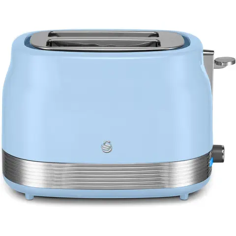 Swan Retro Revive 2 Slice Toaster, Hidden Cord Storage, Vintage, Variable Width Slots, 930W, Coated Stainless Steel, Blue with Chrome Accents - ST19028BLU