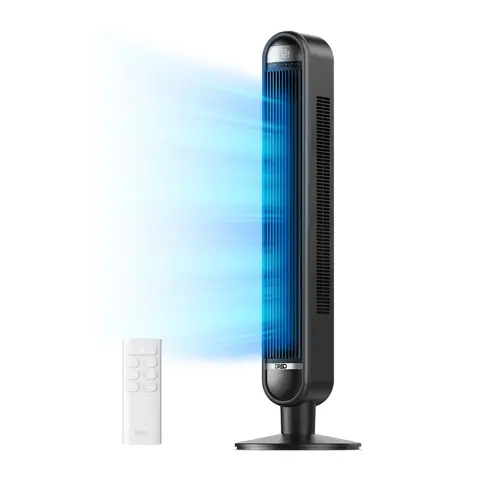 DREO energieeffizenter Turmventilator mit Fernbedienung, kraftvolle Kühlleistung von 24 ft mit AC-Motor, 6 Geschwindigkeitsstufen, 4 Modi, 90°-Oszillation, leiser Schlafmodus, DR-HTF019