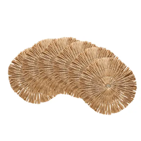 Lot de 6 Sets de Table Ronds 38cm en Papyrus Fait Main à 2 Cercles Tressés – Coloris Kaki, Style Bohème Printanier Rustique et Vintage pour Dîners, Mariages, Décoration Murale, Supports de Vase et Accessoires Photo