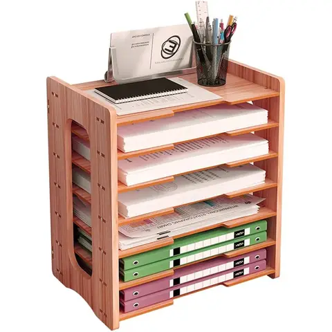 CHZIMADE 1PC Bamboo Wooden Book Stand Office Document Desktop File Sorter Organizer Storage